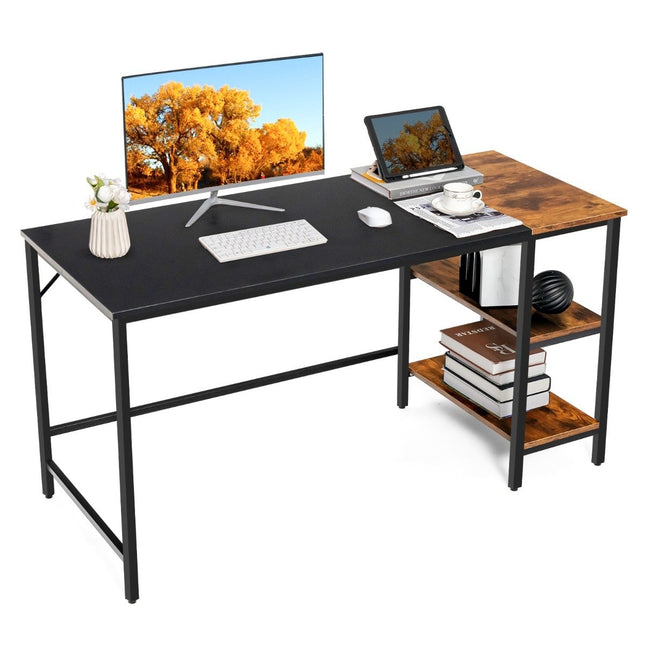 140 cm Schreibtisch mit Ablagen &amp; Spleissplatte Computertisch Bürotisch PC-Tisch Braun