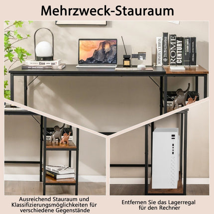 140 cm Schreibtisch mit Ablagen &amp; Spleissplatte Computertisch Bürotisch PC-Tisch Braun