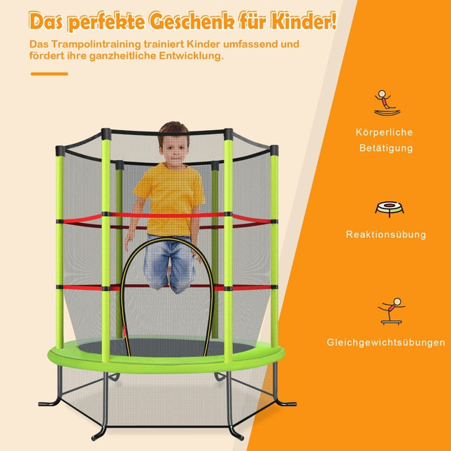 Ø140cm Gartentrampolin mit Sicherheitsnetz Trampolin belastbar bis 135KG für Kinder ab 3 Jahren grün