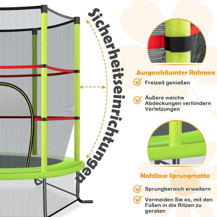 Ø140cm Gartentrampolin mit Sicherheitsnetz Trampolin belastbar bis 135KG für Kinder ab 3 Jahren grün