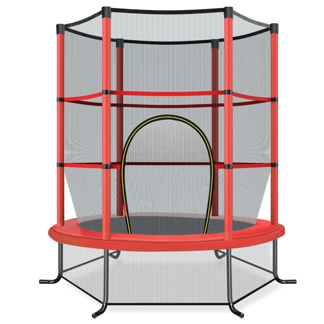 Ø140cm Gartentrampolin mit Sicherheitsnetz Trampolin belastbar bis 135KG für Kinder ab 3 Jahren rot