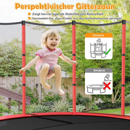 Ø140cm Gartentrampolin mit Sicherheitsnetz Trampolin belastbar bis 135KG für Kinder ab 3 Jahren rot