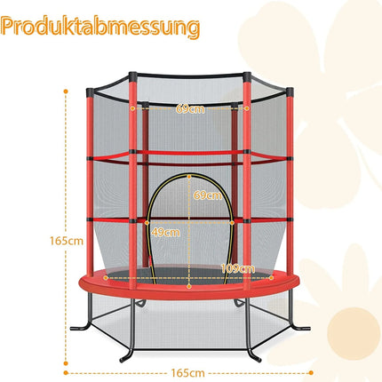 Ø140cm Gartentrampolin mit Sicherheitsnetz Trampolin belastbar bis 135KG für Kinder ab 3 Jahren rot