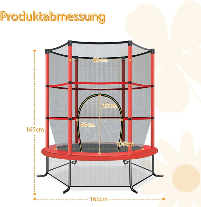 Ø140cm Gartentrampolin mit Sicherheitsnetz Trampolin belastbar bis 135KG für Kinder ab 3 Jahren rot