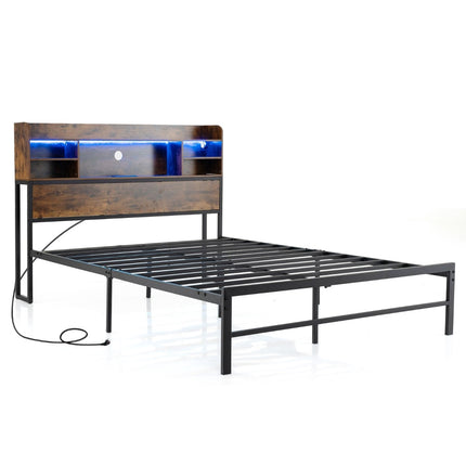 140 x 200 cm Bettgestell mit LED-Beleuchtung & Ladestation