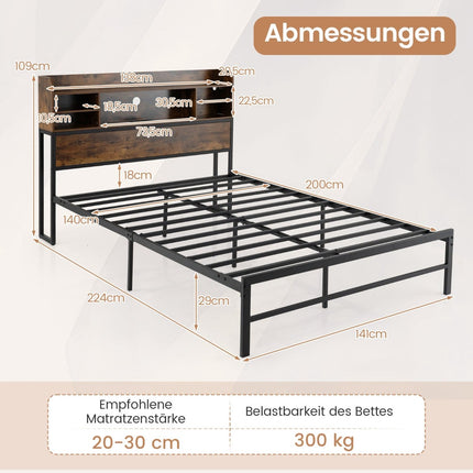 140 x 200 cm Bettgestell mit LED-Beleuchtung & Ladestation