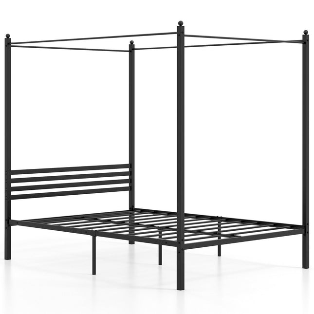140 x 200 cm four-poster bed frame with slatted frame metal bed double bed bed frame black