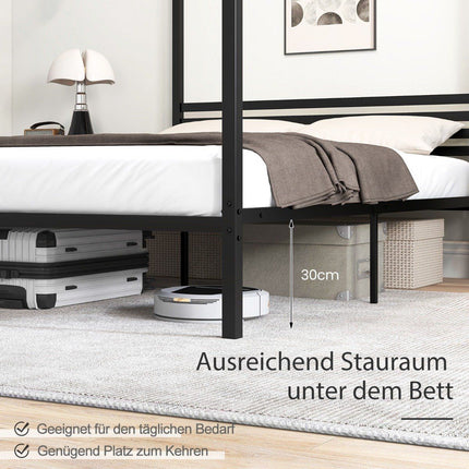 140x200 cm Himmelbett Bettgestell mit Lattenrost Metallbett Doppelbett Bettgestell Schwarz