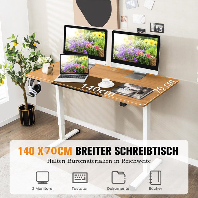 140 x 70 cm elektrisch höhenverstellbarer Schreibtisch Natur