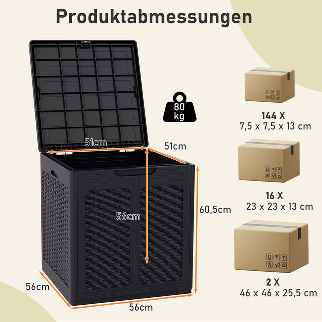 145L Outdoor-Aufbewahrungsbox, wetterfest, Rattan-Optik