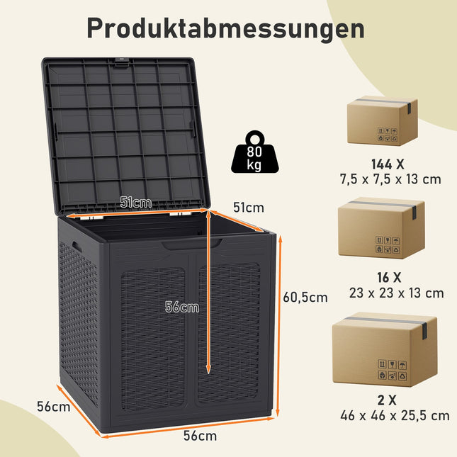 145L Outdoor-Aufbewahrungsbox, wetterfest, Rattan-Optik