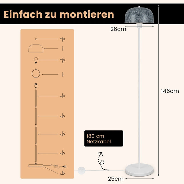 146cm Stehleuchte mit Fußschalter &amp; E27 Glühbirnensockel &amp; Lampenschirm Stehleuchte