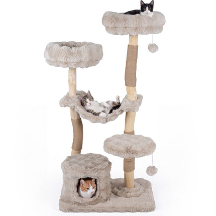 147cm Cat Tree Tower with Sisal Poles and Plush Hammock