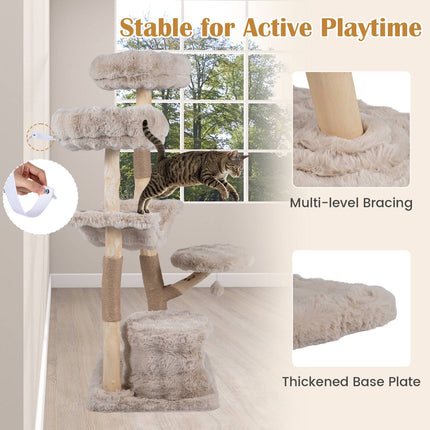 147cm Cat Tree Tower with Sisal Poles and Plush Hammock