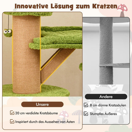 148 cm Pilz Kratzbaum mit 2 süßen Höhlen &amp; Plüschliegeplatz Katzenturm Kletterturm