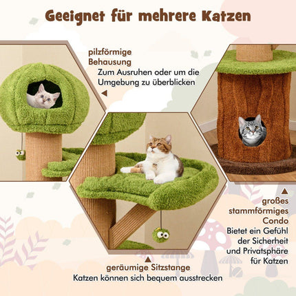 148 cm Pilz Kratzbaum mit 2 süßen Höhlen &amp; Plüschliegeplatz Katzenturm Kletterturm