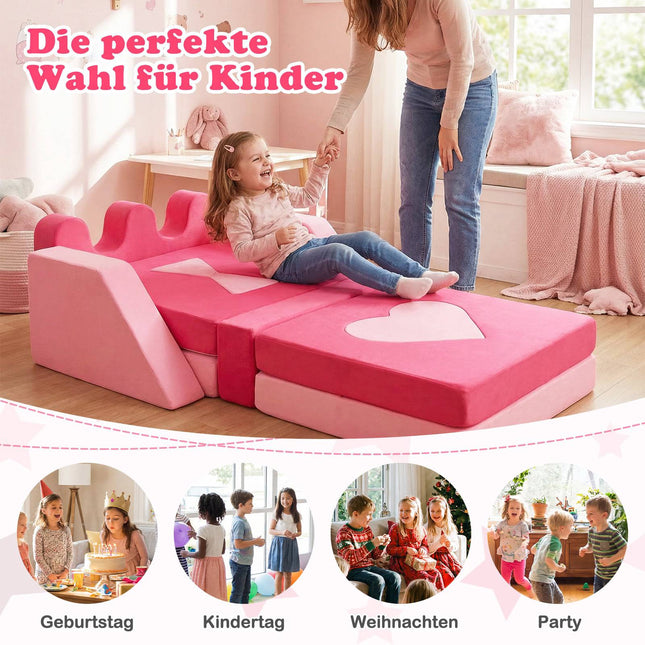 14-teiliges modulares Kinderspielsofa, weicher Schaumstoff, Pink