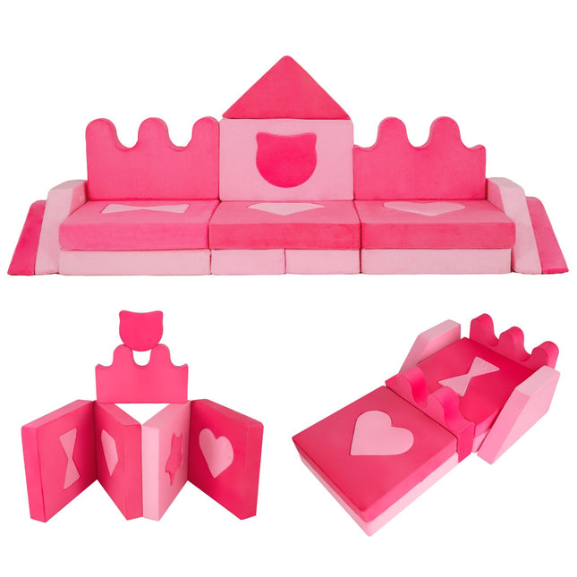 14-teiliges modulares Kinderspielsofa, weicher Schaumstoff, Pink