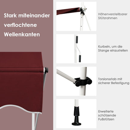 150 cm Adjustable Balcony Awning, UV-Resistant, Red