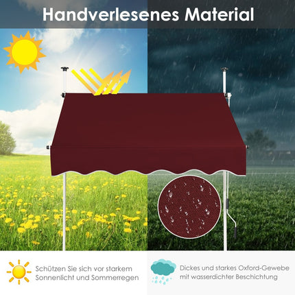 150 cm Adjustable Balcony Awning, UV-Resistant, Red