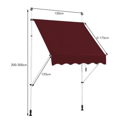 150 cm Adjustable Balcony Awning, UV-Resistant, Red