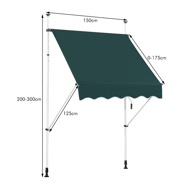 150 cm Adjustable UV-Resistant Balcony Awning, Green