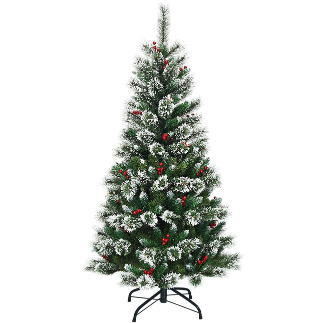 150 cm künstlicher Weihnachtsbaum mit Schnee und roten Beeren