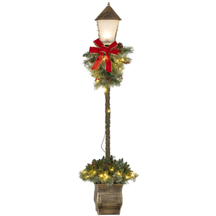 Weihnachtliche Metalllaterne mit LED-Lichterkette, Zapfen und Schleife