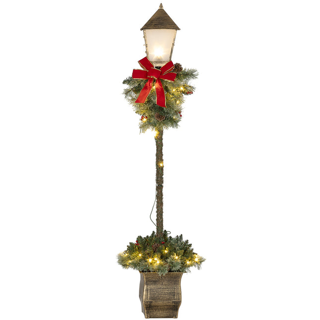 Weihnachtliche Metalllaterne mit LED-Lichterkette, Zapfen und Schleife