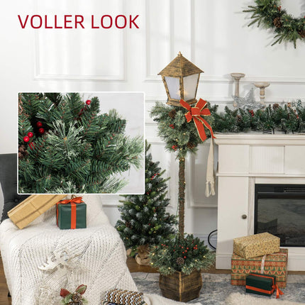 Weihnachtliche Metalllaterne mit LED-Lichterkette, Zapfen und Schleife
