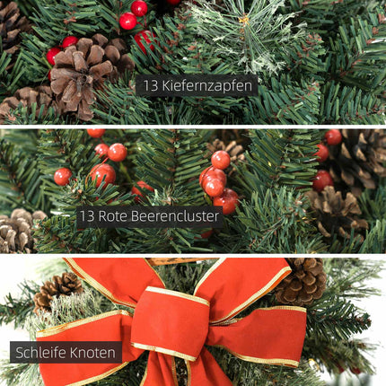 Weihnachtliche Metalllaterne mit LED-Lichterkette, Zapfen und Schleife