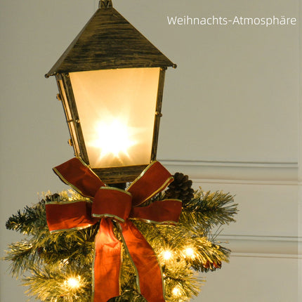 Weihnachtliche Metalllaterne mit LED-Lichterkette, Zapfen und Schleife