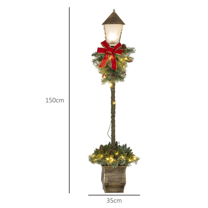 Weihnachtliche Metalllaterne mit LED-Lichterkette, Zapfen und Schleife
