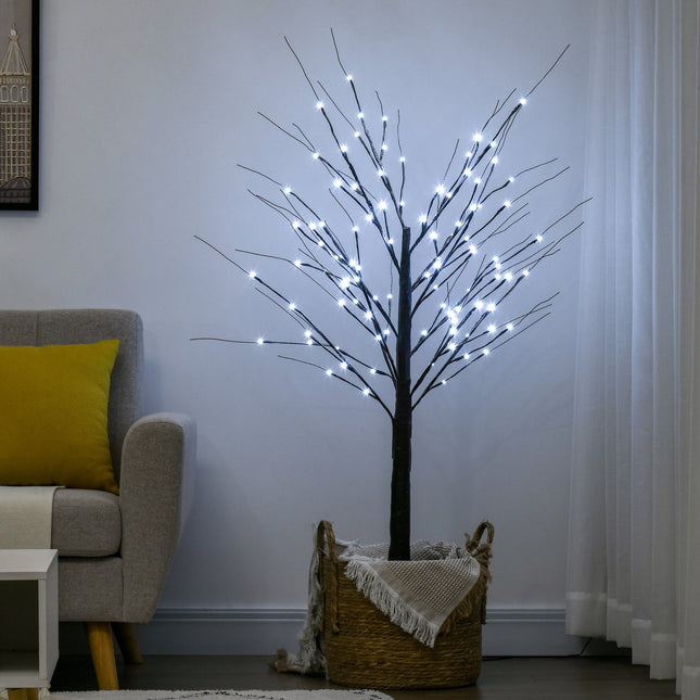 Künstliche Birke, 150 cm - LED-Licht & Schnee
