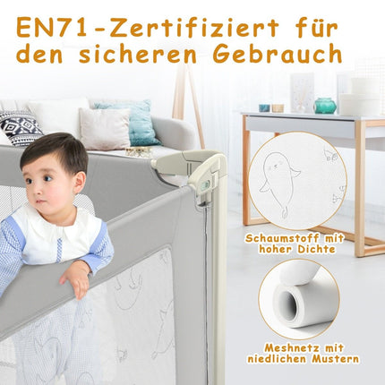 150 cm Bettgitter höhenverstellbar Bettschutzgitter mit Anschlusszubehör grau