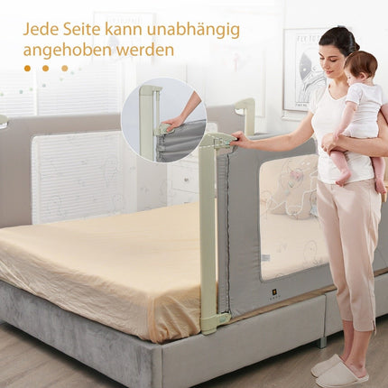 150 cm Bettgitter höhenverstellbar Bettschutzgitter mit Anschlusszubehör grau
