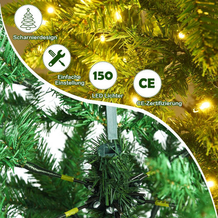150 cm hoher beleuchteter künstlicher Bleistift-Weihnachtsbaum mit warmweiß-grünen Lichtern