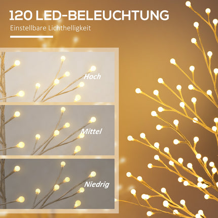 150 cm Birke LED Baum, 120 warmweiße Lichter, 3 Helligkeitsstufen