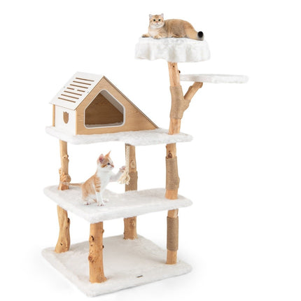 150 cm wooden scratching post with 2 berths & cave & scratching posts & sisal rope cat tree