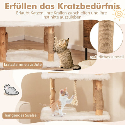150 cm wooden scratching post with 2 berths & cave & scratching posts & sisal rope cat tree