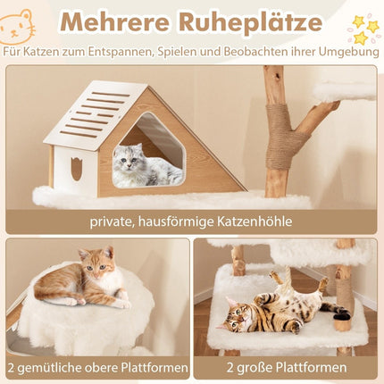 150 cm wooden scratching post with 2 berths & cave & scratching posts & sisal rope cat tree