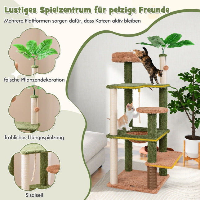 152 cm hoher Kratzbaum für Hauskatzen, mehrstöckiger Katzenturm mit Sisalstämmen