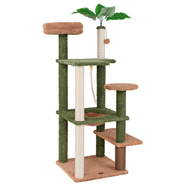 152 cm hoher Kratzbaum für Hauskatzen, mehrstöckiger Katzenturm mit Sisalstämmen