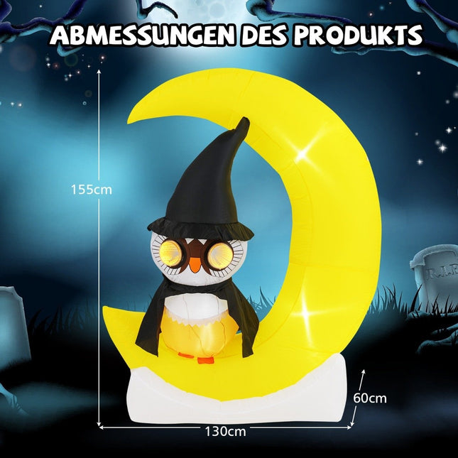 Nafukovací LED sovy na měsíci 155CM, strašidelná halloweenská dekorace