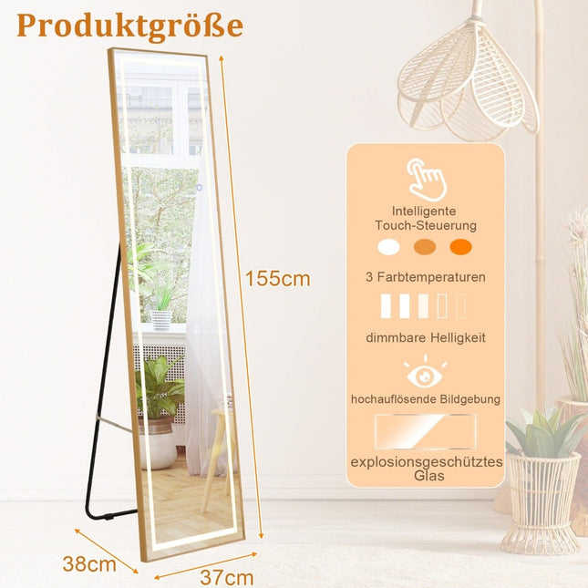 155cm full length mirror with golden aluminum frame & explosion-proof film rectangular standing mirror