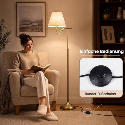 Vloerlamp van 158 cm met stoffen kap en voetschakelaar