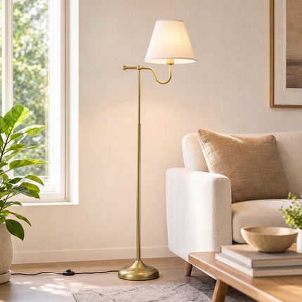 Vloerlamp van 158 cm met stoffen kap en voetschakelaar