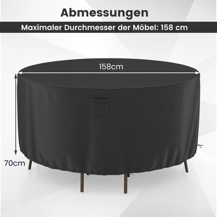 Ø 158 cm Runde Terrassenmöbel-Abdeckung mit Lüftungsschlitzen &amp; Schnallen &amp; Kordeln schwarz