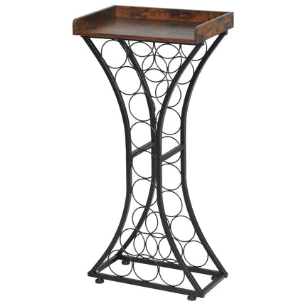 15-Bottle Freestanding Wine Rack, Iron Frame, Wood Top