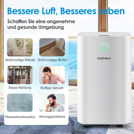 15㎡ Luftentfeuchter, 15L Luftentfeuchter mit 3 Modi, Mobiler Luftentfeuchter, 25,5 x 22 x 45 cm, Weiß